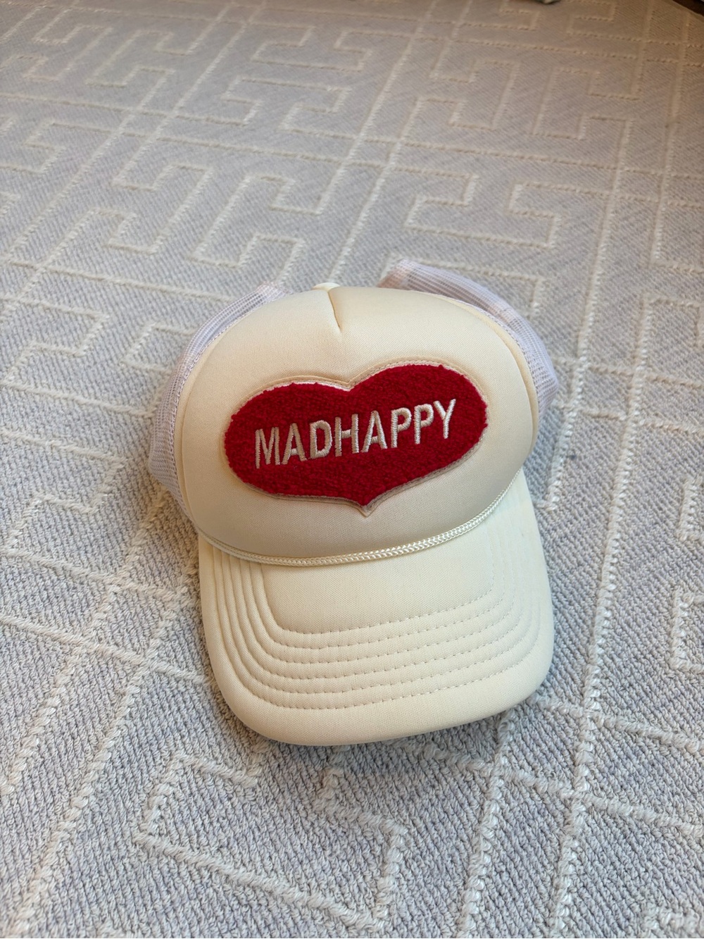 Madhappy Kids Cream Trucker Hat with Red Heart Logo